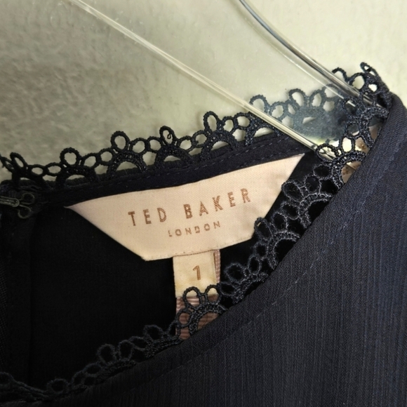 Ted Baker Omarri Lace-Trimmed Peplum Top Blue Unconventional Lace - Picture 4 of 7